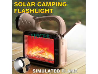 Lampe de camping solaire LED à flamme d'atmosphère multifonction charge USB et Power bank